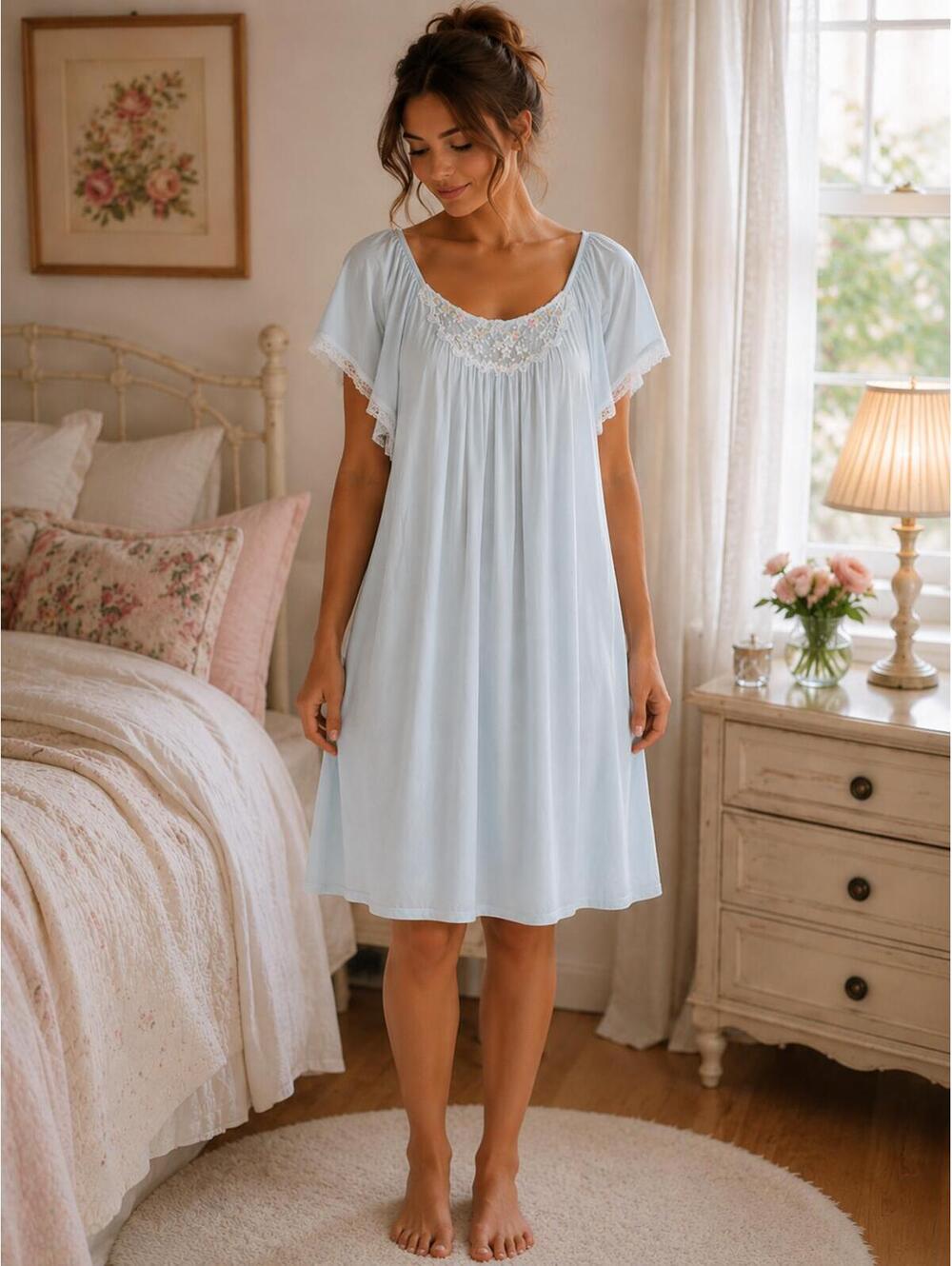 Vintage Powder Blue Sleeping Gown Grandma Core Granny Cozy Cottage Housewife Hot